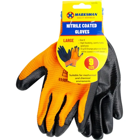 Marksman Nitrile-Coated Orange Polyester Gloves Large