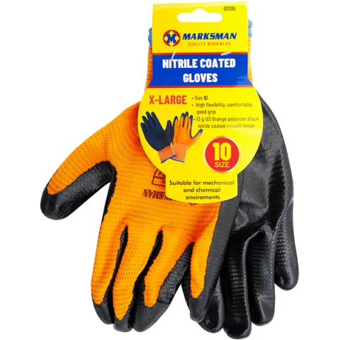 Marksman Nitrile-Coated Orange Polyester Gloves Xl