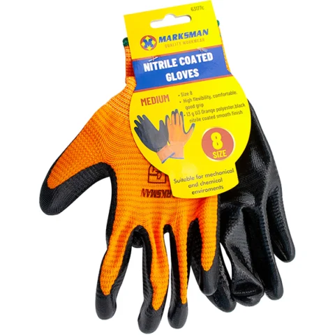Marksman Nitrile-Coated Orange Polyester Work Gloves Medium