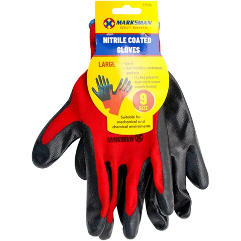 Marksman Nitrile-Coated Red Polyester Work Gloves Large