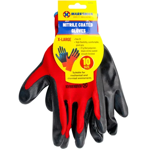 Marksman Nitrile-Coated Red Polyester Work Gloves Xl