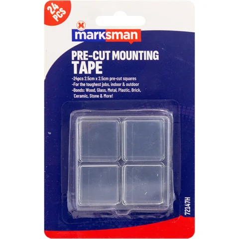 Marksman Pre-Cut Crystal Clear Mounting Tape Squares 2.5cm 24pc