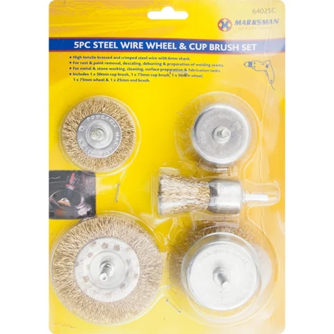 Marksman Steel Wire Wheel & Cup Brush Set 5pc