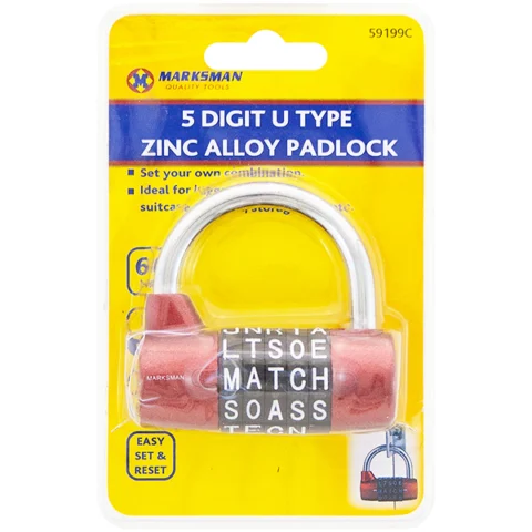 Marksman Zinc Alloy 5-Digit U-Type Padlock 60mm