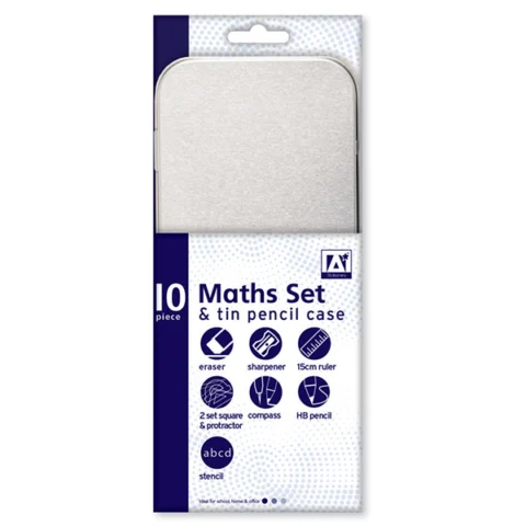 Maths Set & Tin Pencil Case 10pc