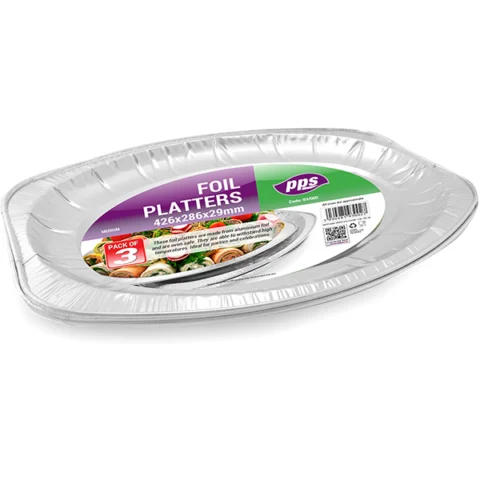 Medium Foil Platters 42.6cm X 28.6cm X 2.9cm 3 Pack