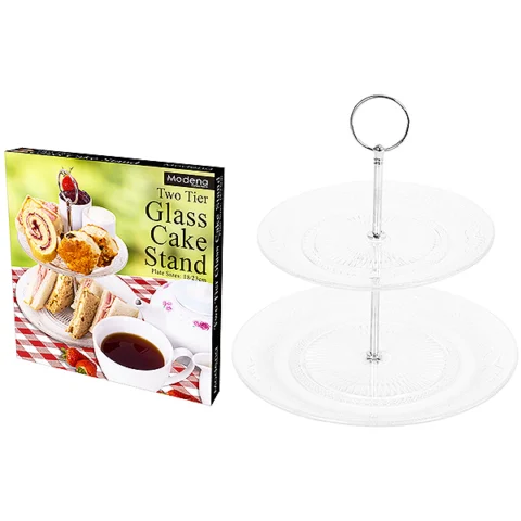 Modena Two Tier Glass Cake Stand 18cm/23cm