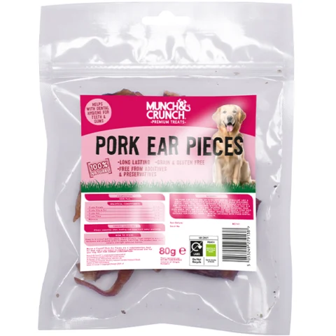 Munch & Crunch 100% Natural Pork Ear Pieces Dog Treats 80g