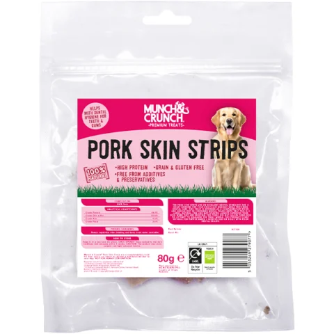 Munch & Crunch 100% Natural Pork Skin Strips Dog Treats 80g