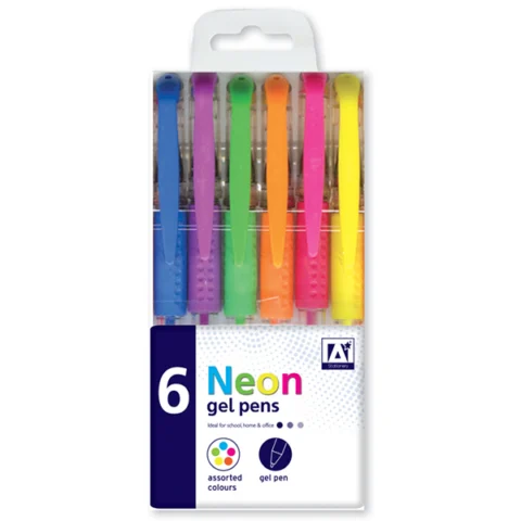 Neon Gel Pens Assorted Colours 6 Pack