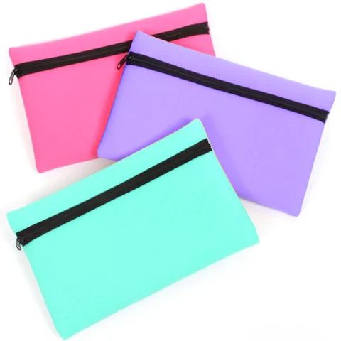 Neoprene Zipped Teal, Pink & Lilac Pencil Case Assorted Colours