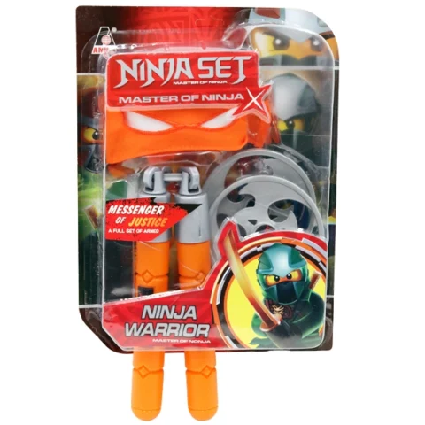 Ninja Eye-Mask, Nunchucks & Ninja Stars Set In Orange