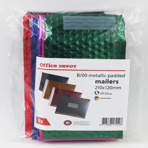 Office Depot B/00 Metallic Padded Mailers 210mm X 120mm Assorted Colours 6pk