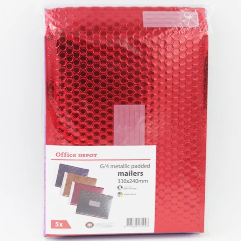 Office Depot G/4 Metallic Padded Mailers 330mm X 240mm Assorted Colours 5pk