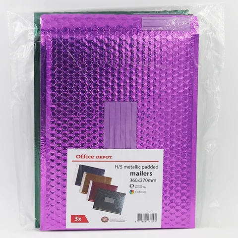 Office Depot H/5 Metallic Padded Mailers 360mm X 270mm Assorted Colours 3pk