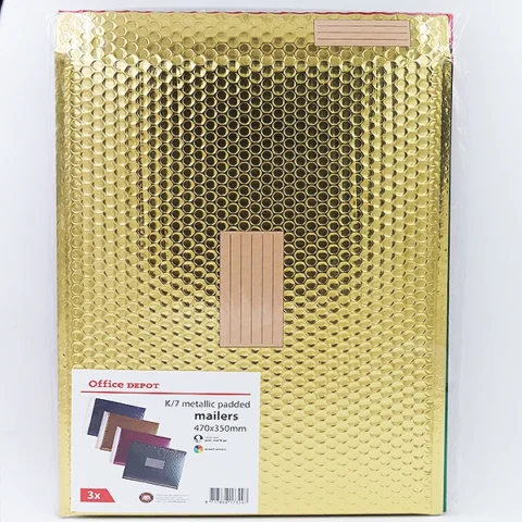 Office Depot K/7 Metallic Padded Mailers 470mm X 350mm Assorted Colours 3pk