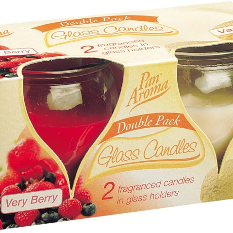 Pan Aroma Glass Pot Candle Very Berry And Vanilla & Coconut Double Pack