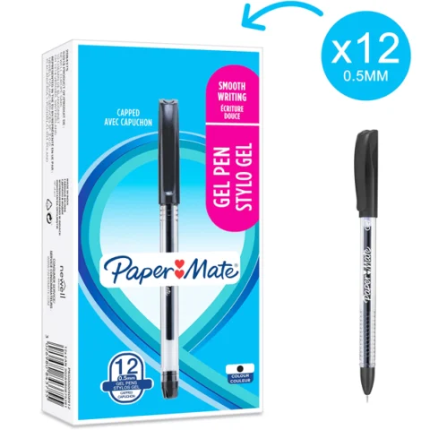 Paper Mate Black Jiffy Stylo 0.5mm Gel Pen 12 Pack