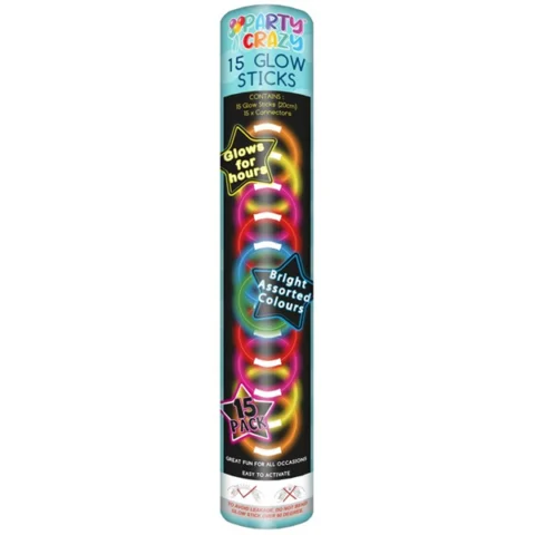 Party Crazy Glow Sticks 20cm Assorted Colours 15pc