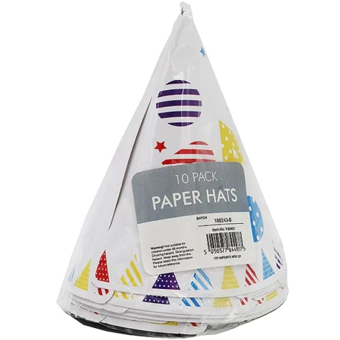 Party Paper Cone Hats 2 Assorted 10 Pack