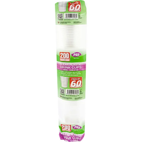 Party Solutions Disposable Clear Plastic Drink Cups 200ml 60 Pack