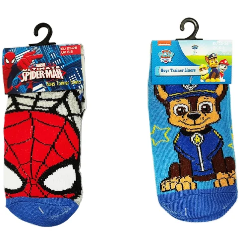 Paw Patrol & Marvel Uk 6-8 Boys Trainer Liner Socks Assorted