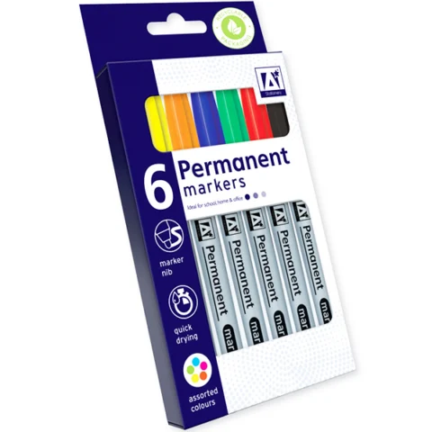Permanent Markers Assorted Colours Set 6 Pack