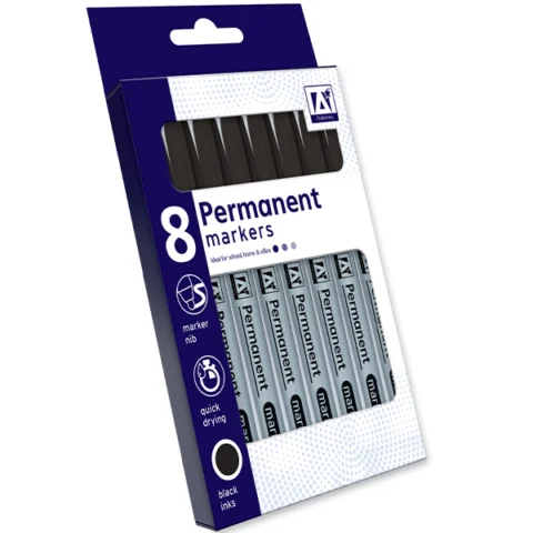 Permanent Markers Black Set 8 Pack