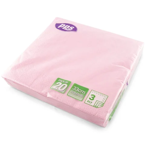 Pink 3 Ply Paper Napkins 33cm 20 Pack