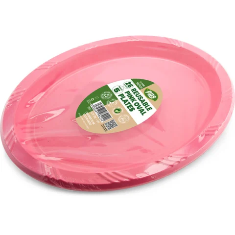 Pink Plastic Oval Plates 26cm 5 Pack