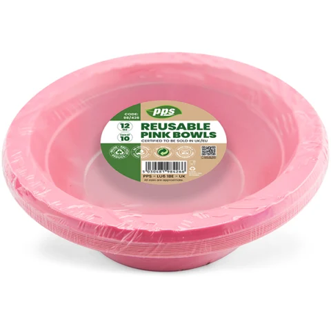 Pink Plastic Reusable Bowls 12oz 10 Pack