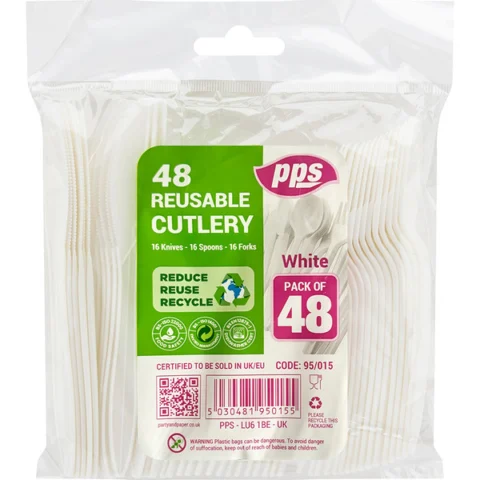 Plastic Assorted Cutlery White 48 Pack