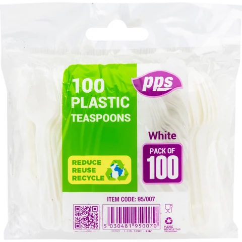 Plastic Cutlery Teaspoons White 100 Pack