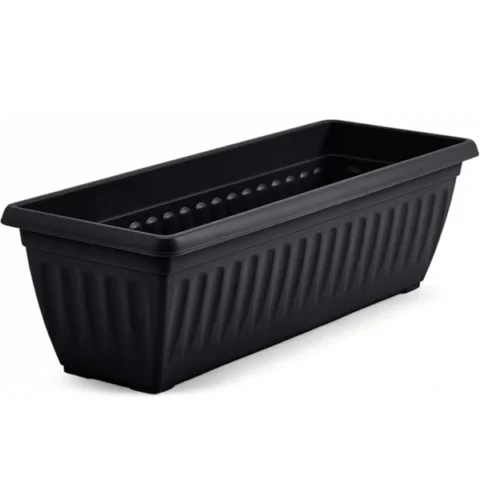 Plastic Ribbed Trough Planter Black 60cm