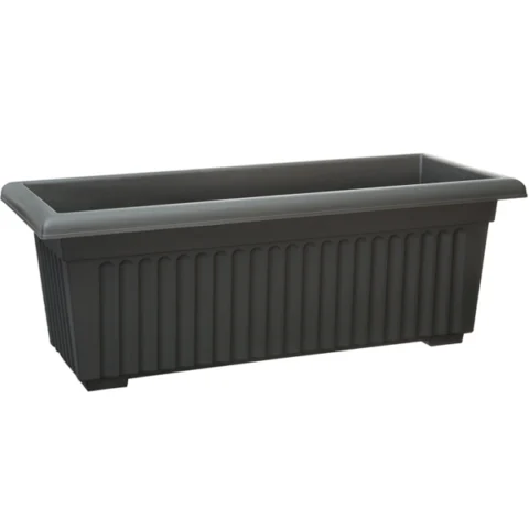 Plastic Ribbed Trough Planter Black 75cm
