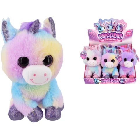 Plush Glitter Eyes Unicorns Soft Toys Assorted Colours