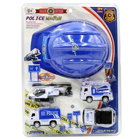 Police Helmet With Four Pull-Back Vehicles & Accessories