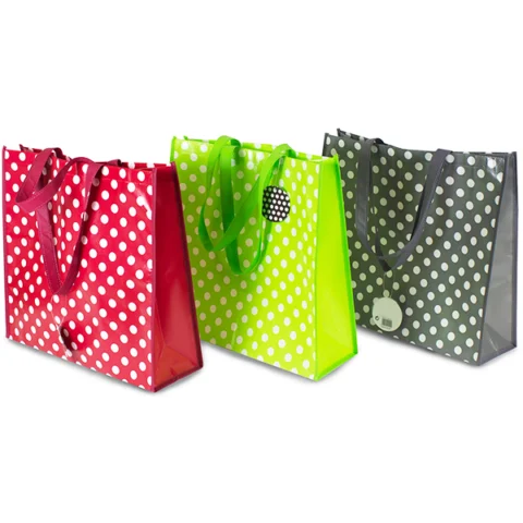Polka Dot Shopping Bag Non Woven Material 3 Assorted Colours