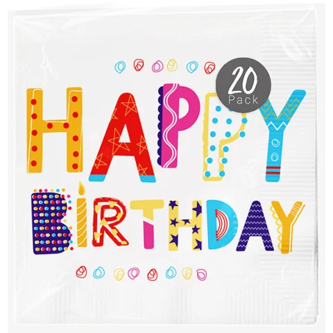 Pop Happy Birthday Disposable Paper Napkins 33cm 20 Pack