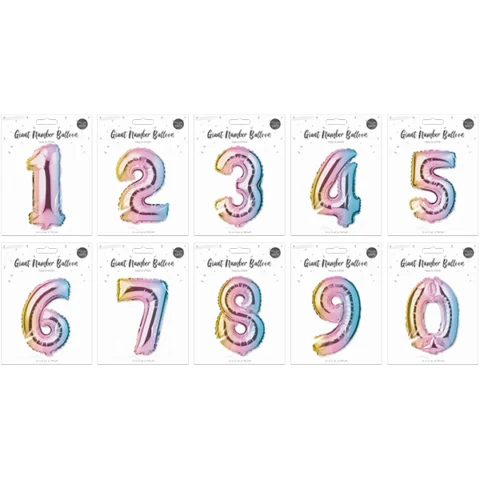 Pop Multicoloured Foil Number Balloon 65cm Assorted