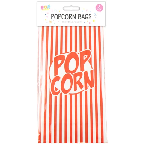 Pop Red & White Paper Popcorn Bag 8 Pack