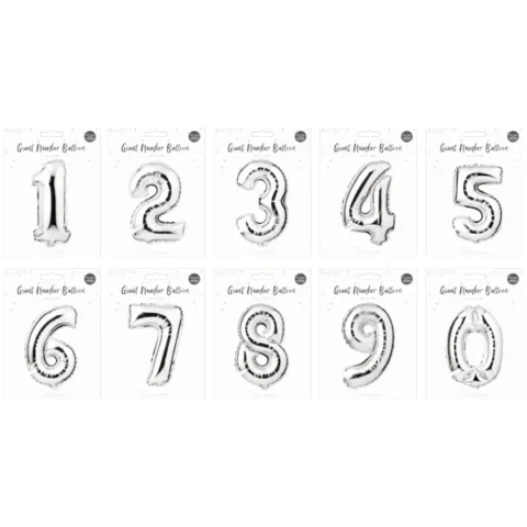 Pop Silver Foil Number Balloon 65cm Assorted