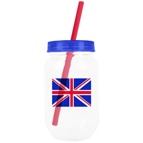Pop Union Jack Mason Jar With Straw 500ml