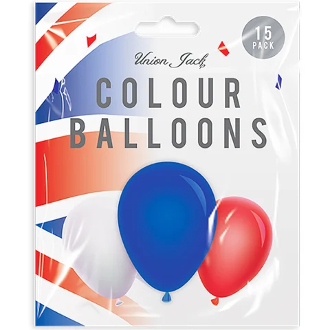 Pop Union Jack Solid Colour Balloons 15 Pack