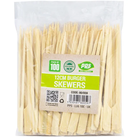 PPS 12cm Wooden Biodegradable Burger Skewers 100 Pack