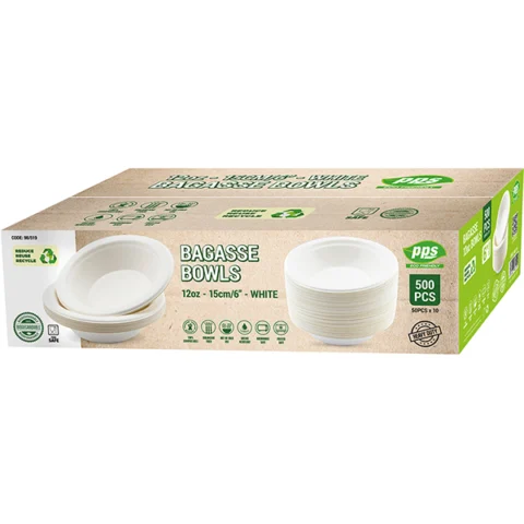 PPS 16cm Biodegradable Bagasse Food Bowl 12oz 50 Pack