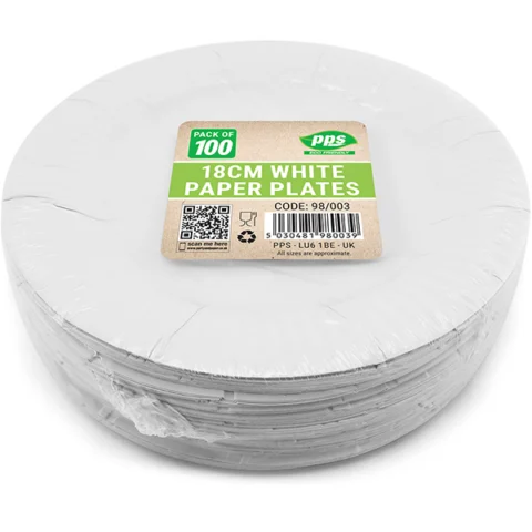 PPS 18cm White Paper Plates 100 Pack
