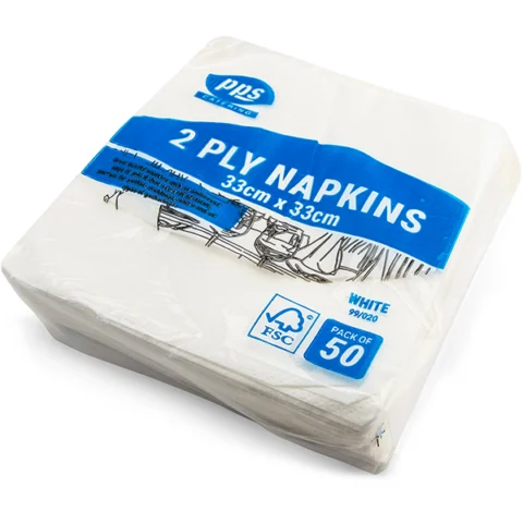 PPS 2-Ply White Napkins 33cm X 33cm 50 Pack