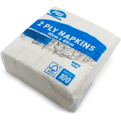 PPS 2-Ply White Napkins 40cm X 40cm 100 Pack