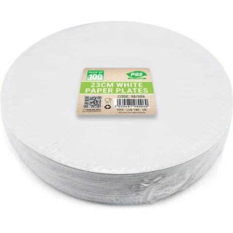 PPS 23cm White Paper Plates 100 Pack